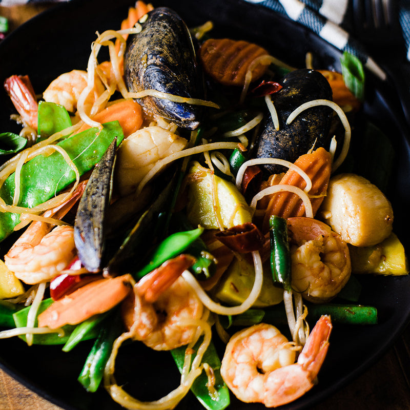 Stir Fried Seafood in Aromatic Herbs